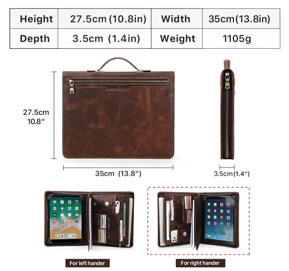 Leather Zipper Briefcase for iPad Pro 12.9" - Coffee