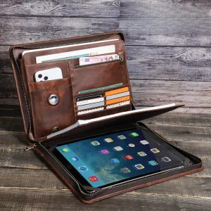 Leather Zipper Briefcase for iPad Pro 12.9" - Coffee