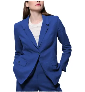 Leisure Flat 2 Pieces Linen Women Suit Notch Lapel Blazer