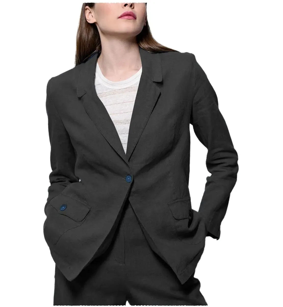 Leisure Flat 2 Pieces Linen Women Suit Notch Lapel Blazer
