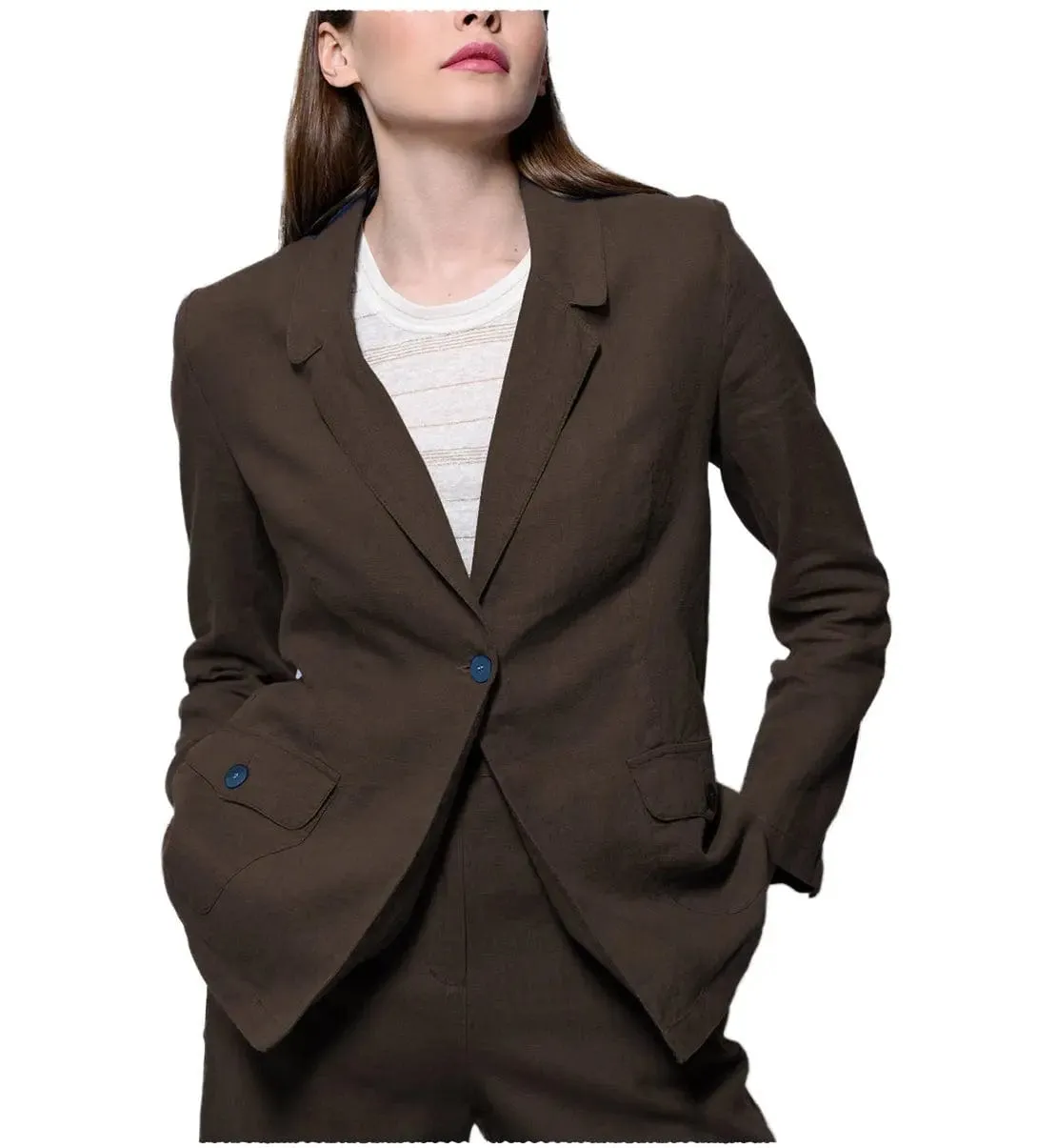 Leisure Flat 2 Pieces Linen Women Suit Notch Lapel Blazer