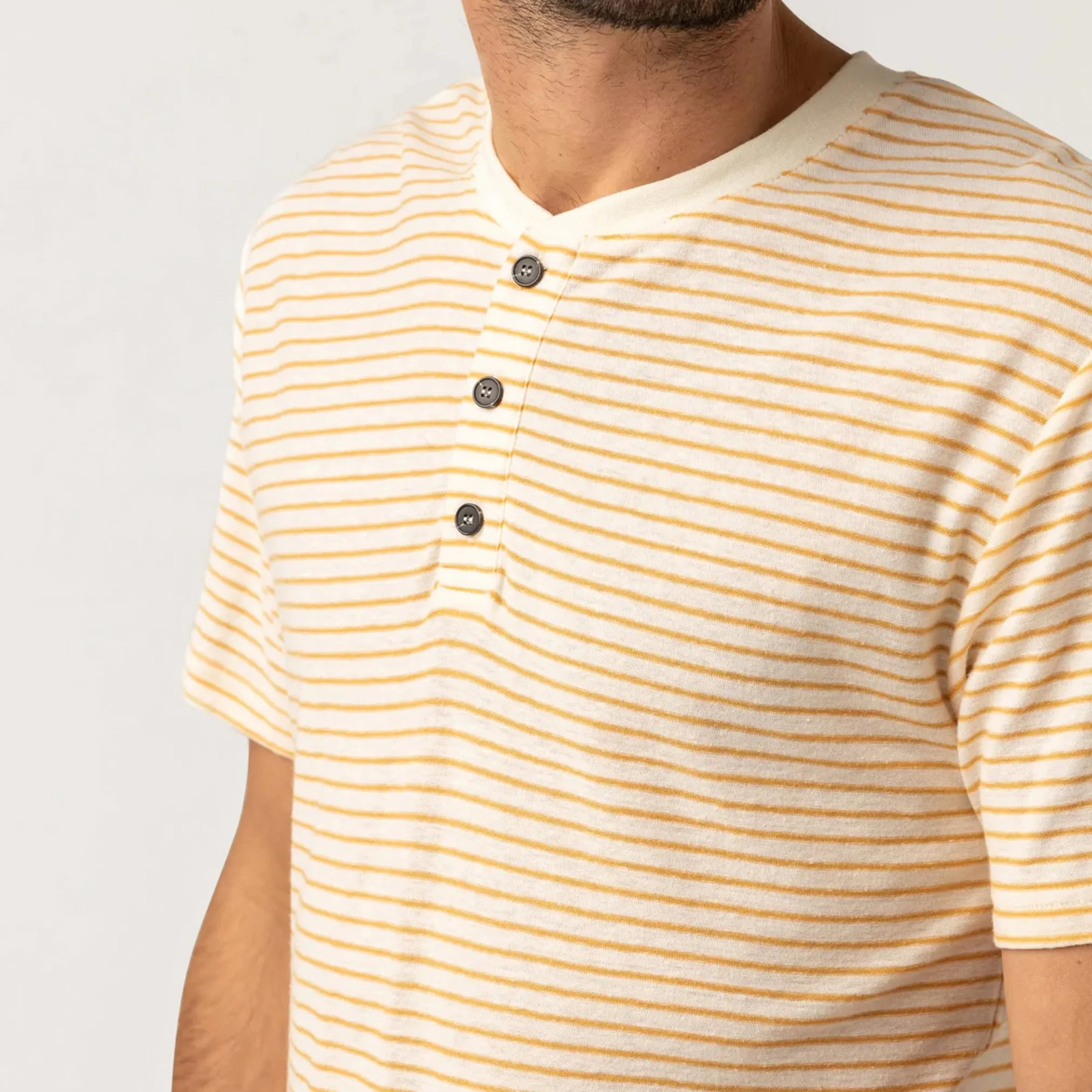 Linen Stripe Short Sleeve Henley