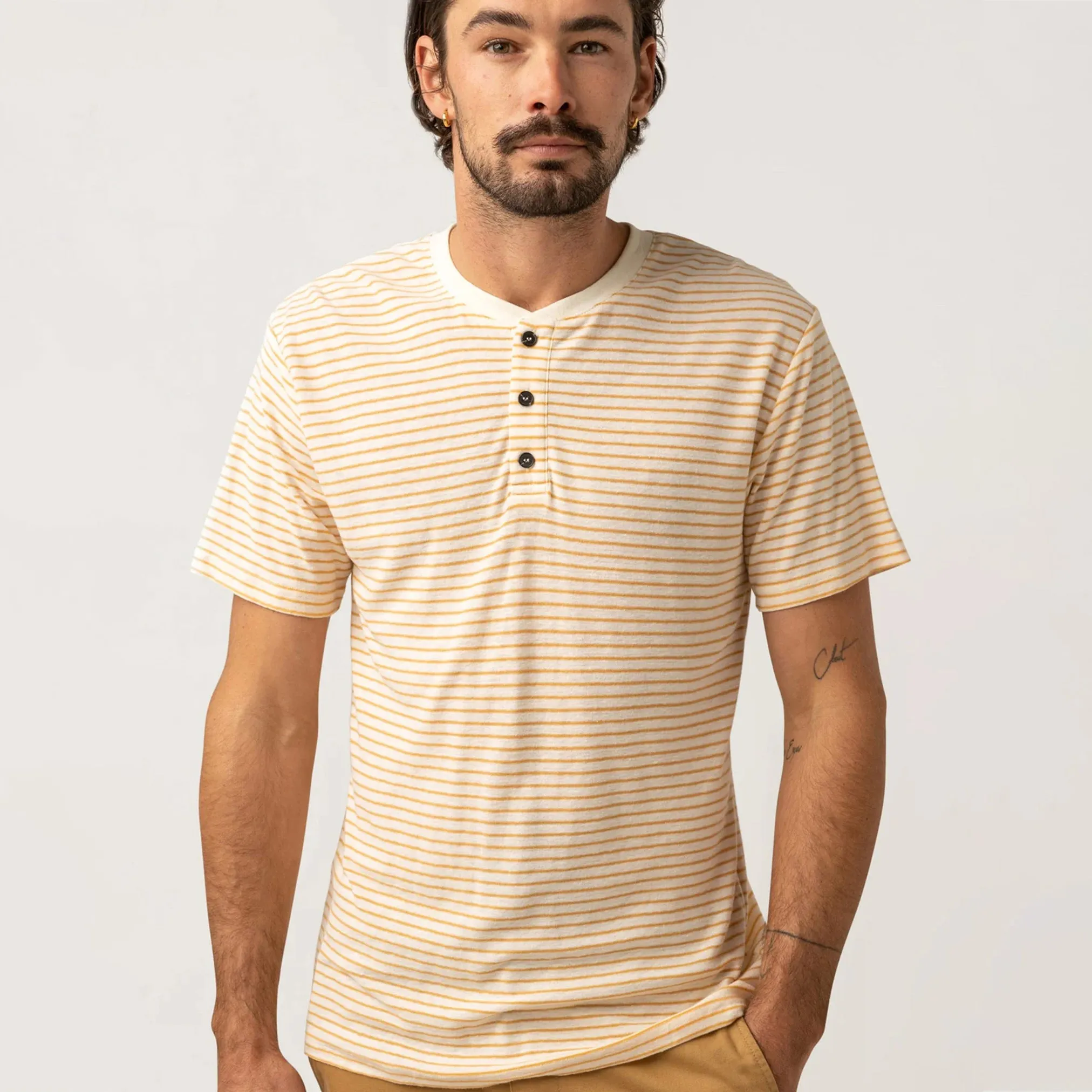 Linen Stripe Short Sleeve Henley