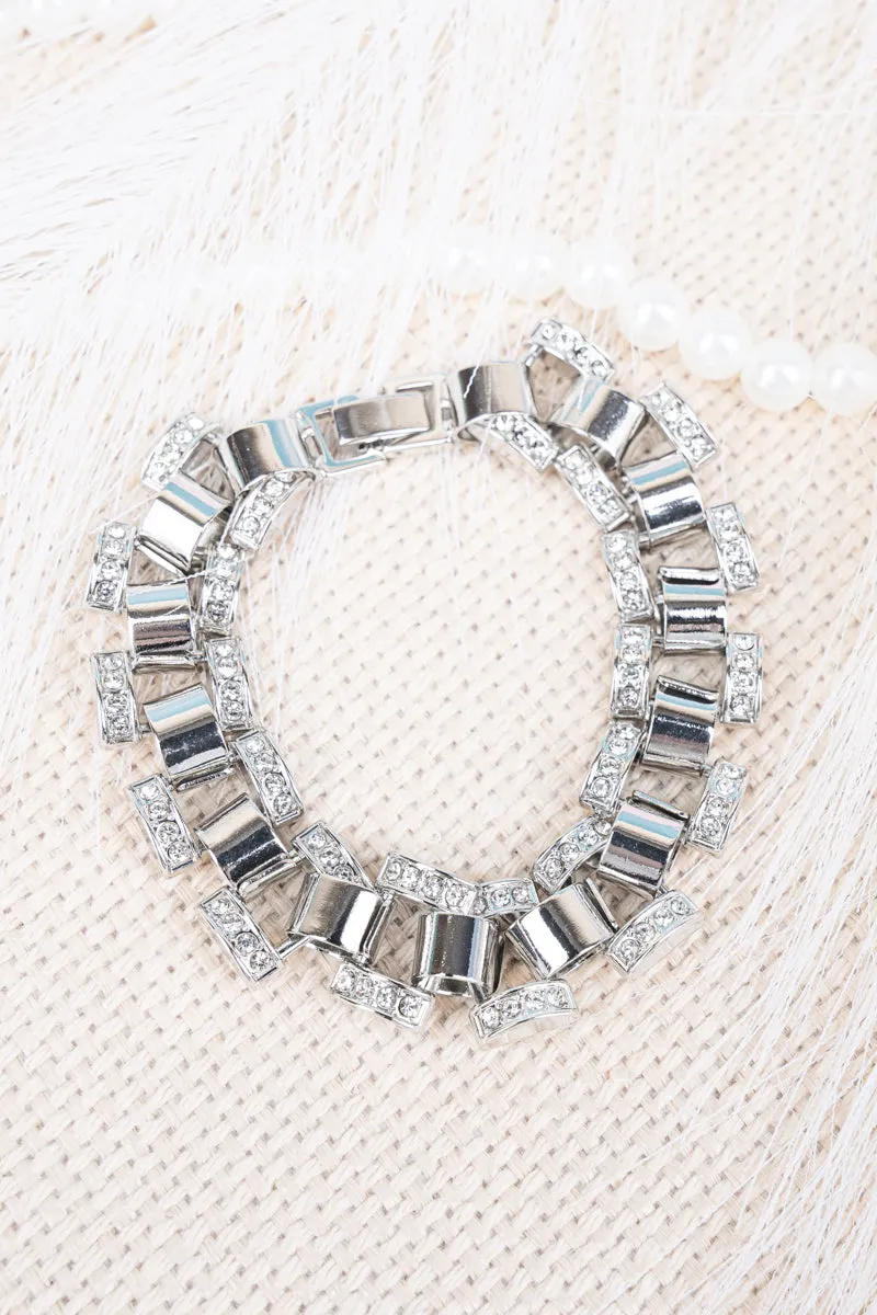 Linked In Style Silvertone Bracelet