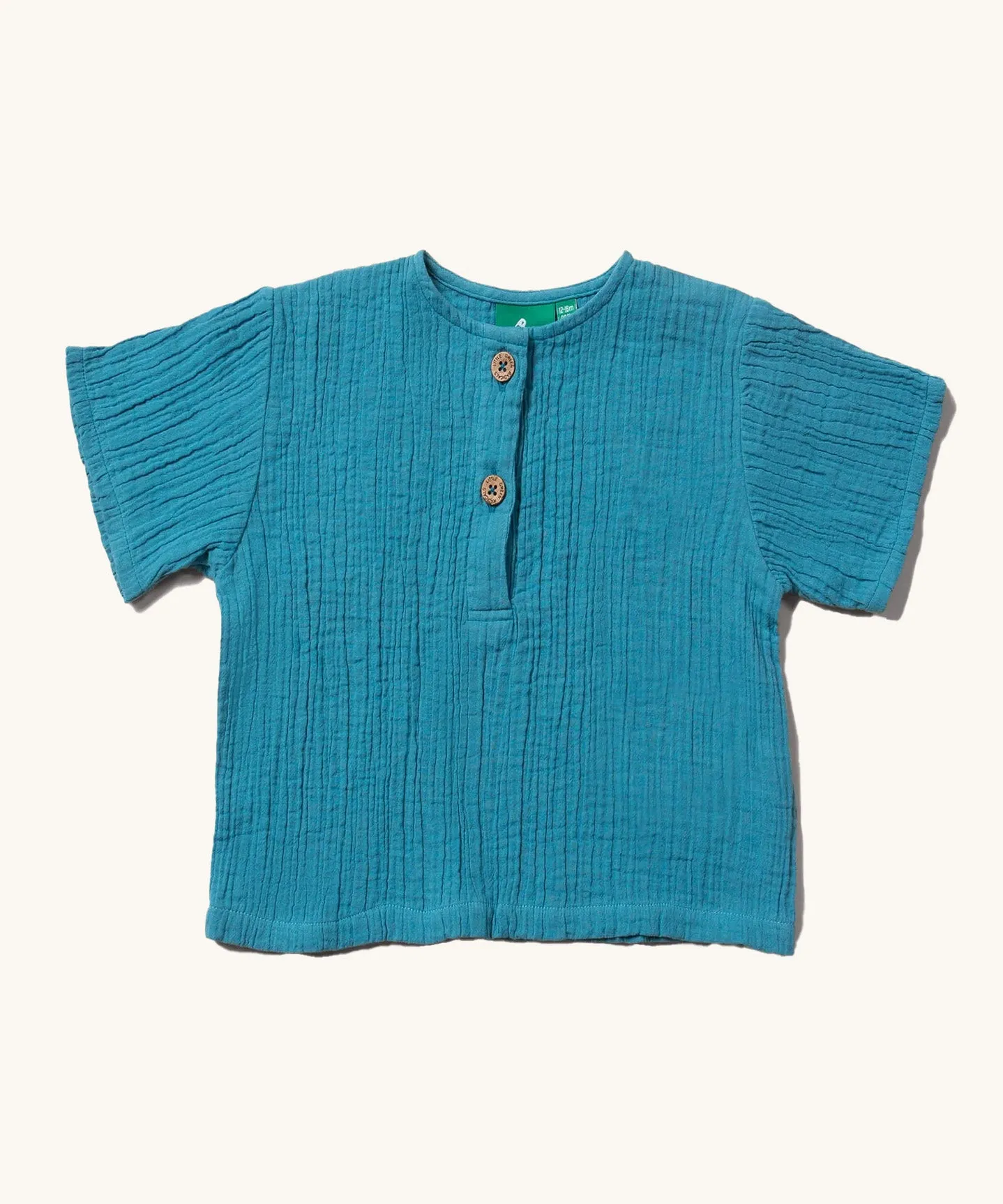 Little Green Radicals Muslin Henley Top - Horizon Blue