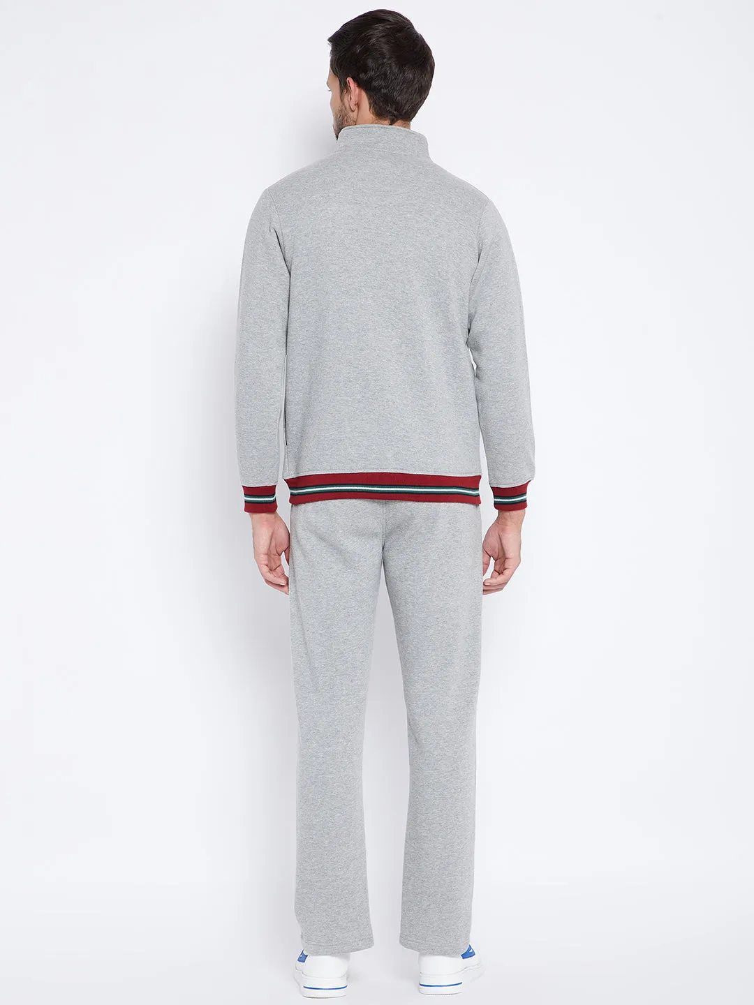 Livfree Men's Mock Collar Full Sleeves Milange Tracksuit -Milange Grey (Zipper)