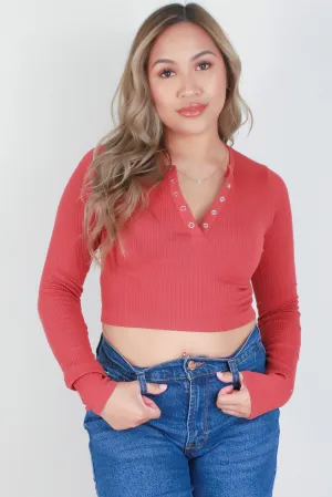 LONG SLEEVE RIBBED HENLEY TOP