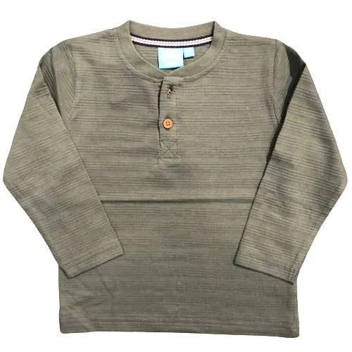 Long Sleeve Textured Henley - Olive