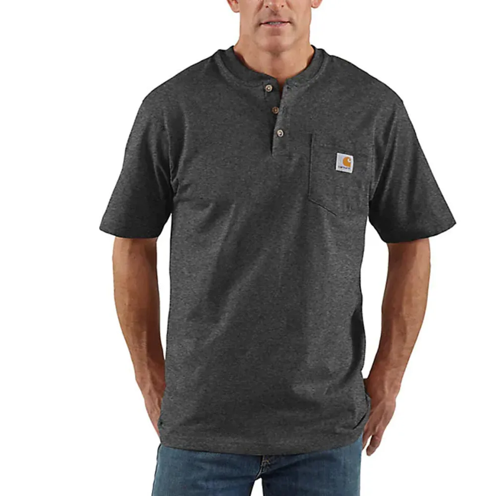 Loose Fit Heavyweight Short-Sleeve Pocket Henley T-Shirt - BIG - K84B