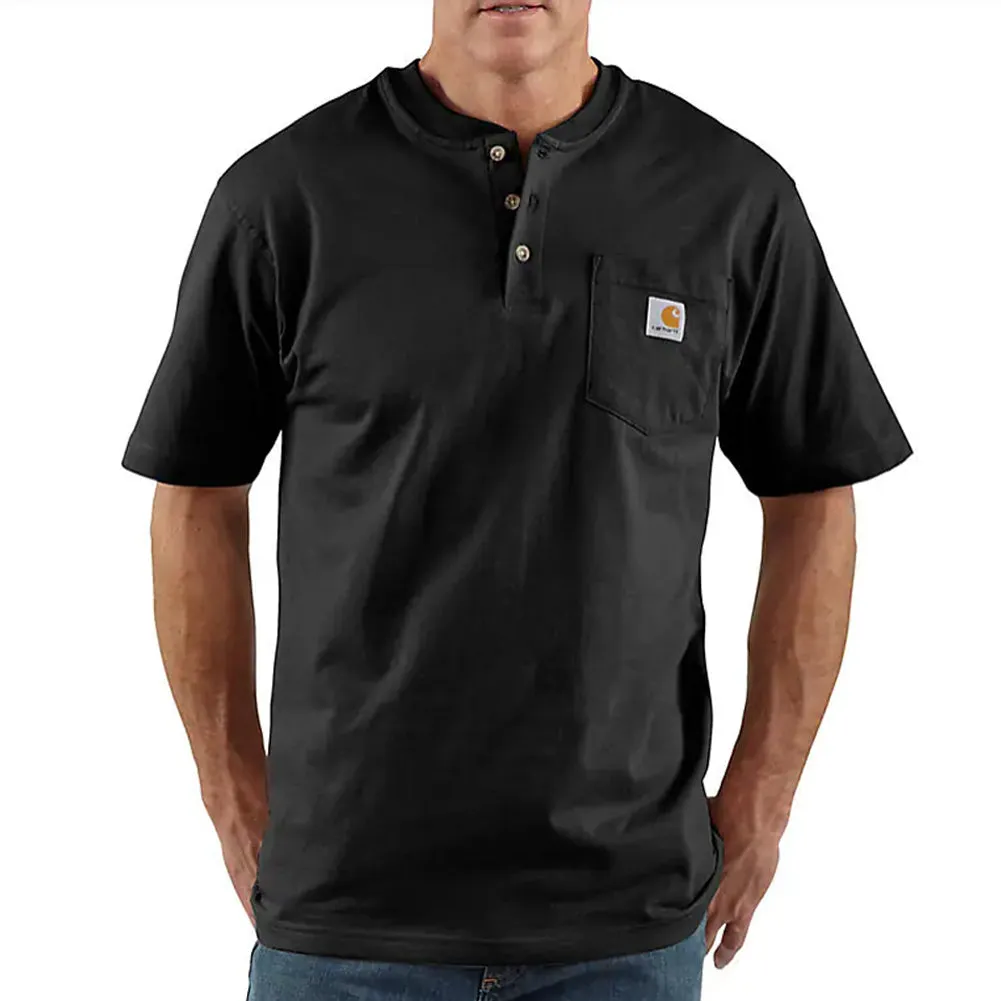 Loose Fit Heavyweight Short-Sleeve Pocket Henley T-Shirt - BLACK - K84