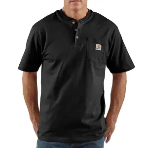 Loose Fit Heavyweight Short-Sleeve Pocket Henley T-Shirt - BLACK - K84