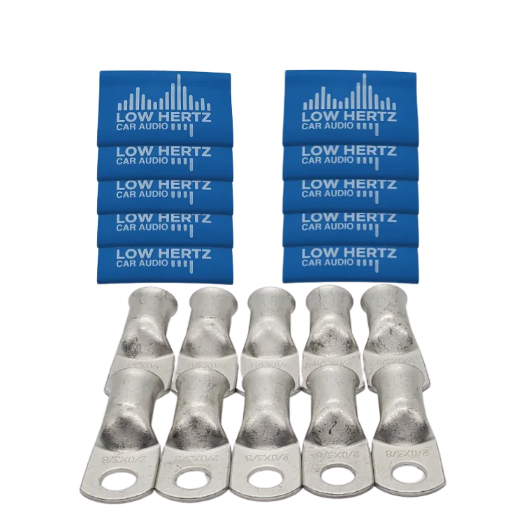 LOW HERTZ CAR AUDIO 1/0 GAUGE COPPER TINNED RING TERMINALS W/ HEAT SHRINK