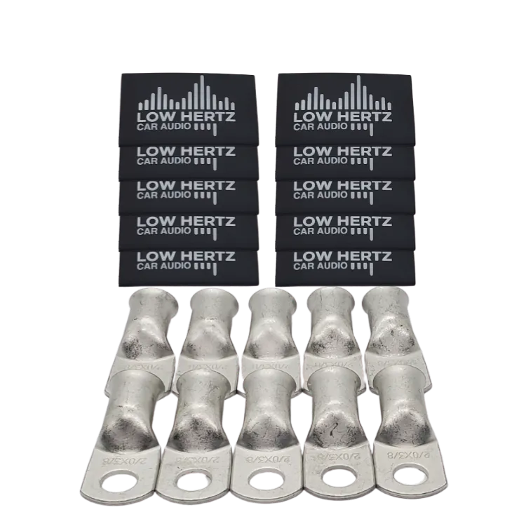LOW HERTZ CAR AUDIO 1/0 GAUGE COPPER TINNED RING TERMINALS W/ HEAT SHRINK