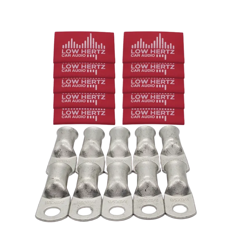 LOW HERTZ CAR AUDIO 1/0 GAUGE COPPER TINNED RING TERMINALS W/ HEAT SHRINK