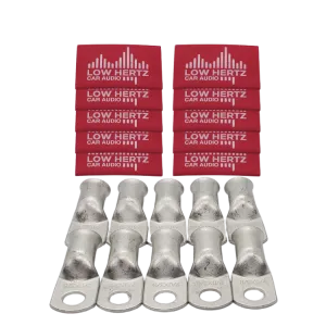 LOW HERTZ CAR AUDIO 1/0 GAUGE COPPER TINNED RING TERMINALS W/ HEAT SHRINK