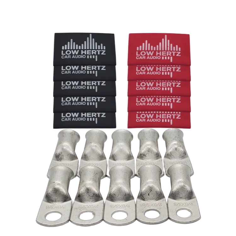 LOW HERTZ CAR AUDIO 1/0 GAUGE COPPER TINNED RING TERMINALS W/ HEAT SHRINK