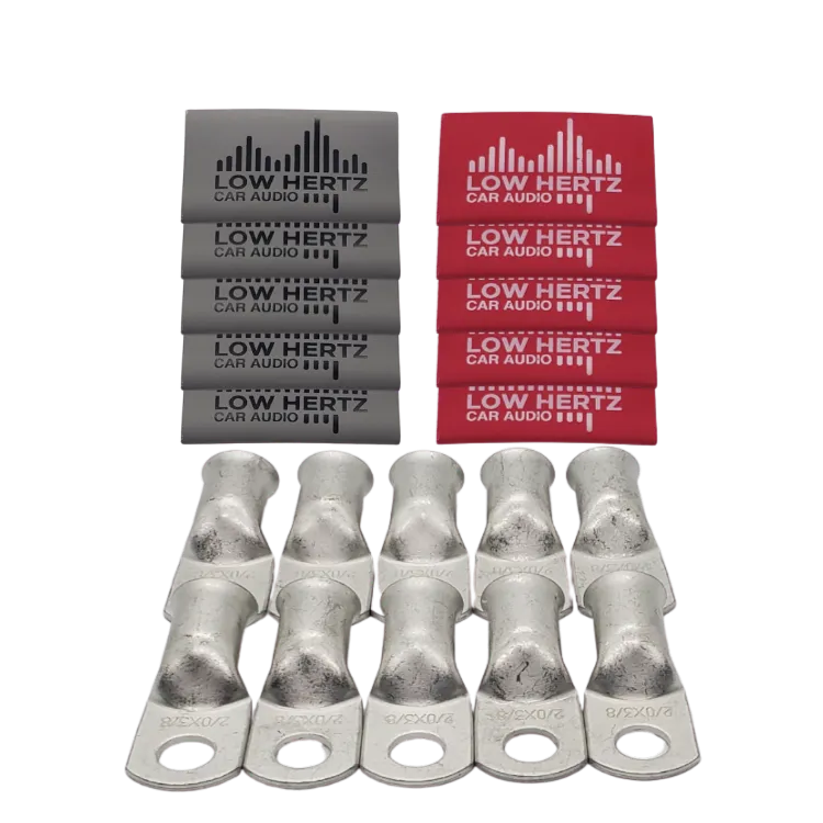 LOW HERTZ CAR AUDIO 1/0 GAUGE COPPER TINNED RING TERMINALS W/ HEAT SHRINK