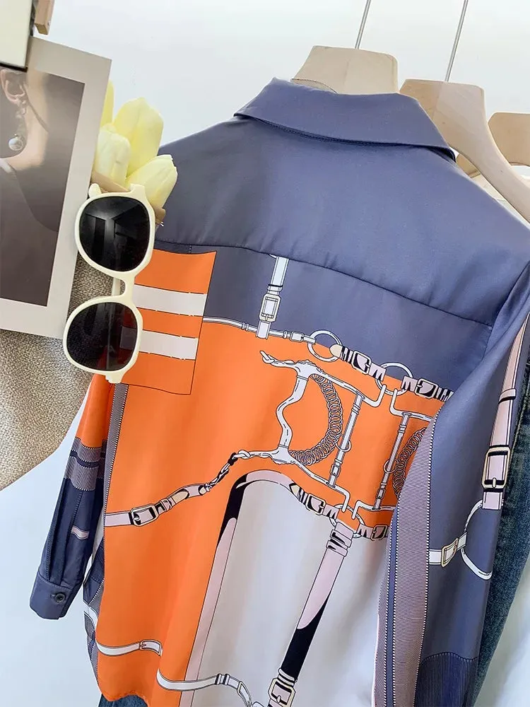 Luxury Brand Design Imitation Silk Orange Grey Shirt