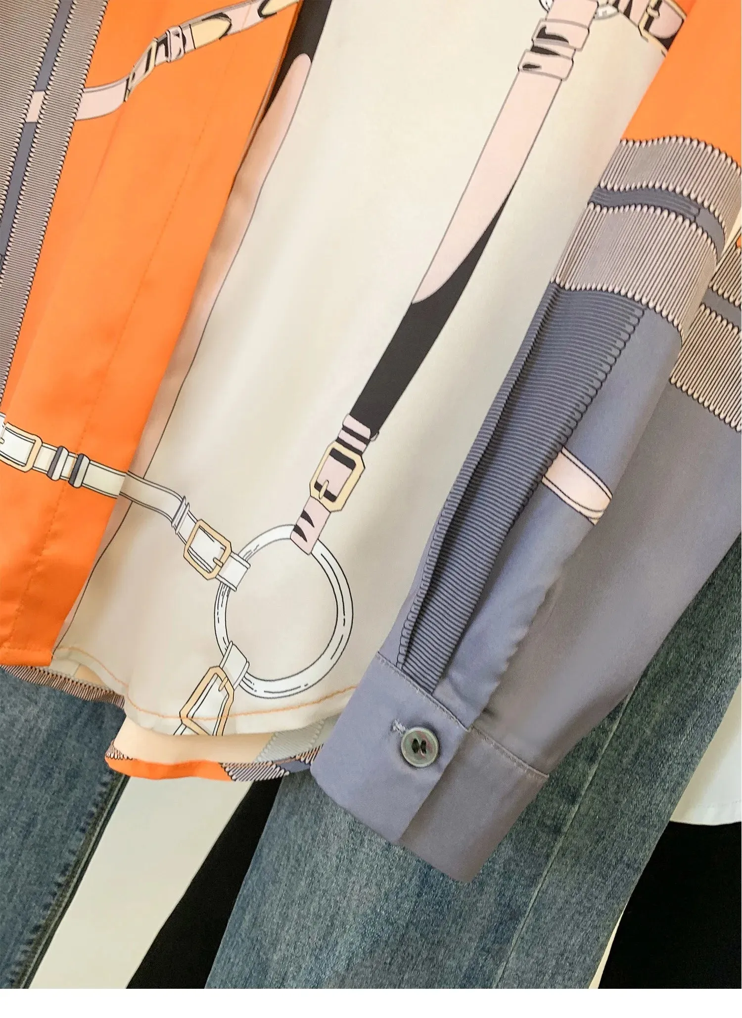 Luxury Brand Design Imitation Silk Orange Grey Shirt