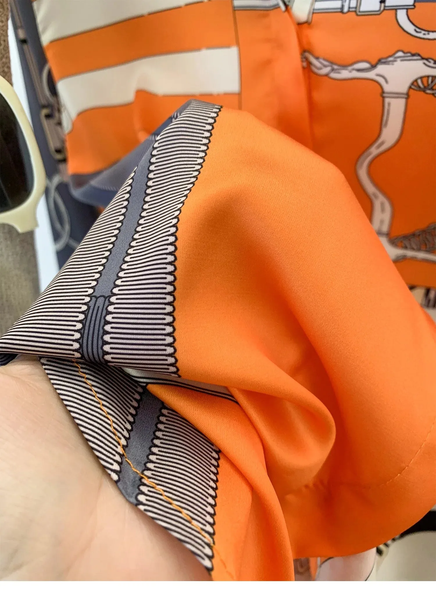 Luxury Brand Design Imitation Silk Orange Grey Shirt