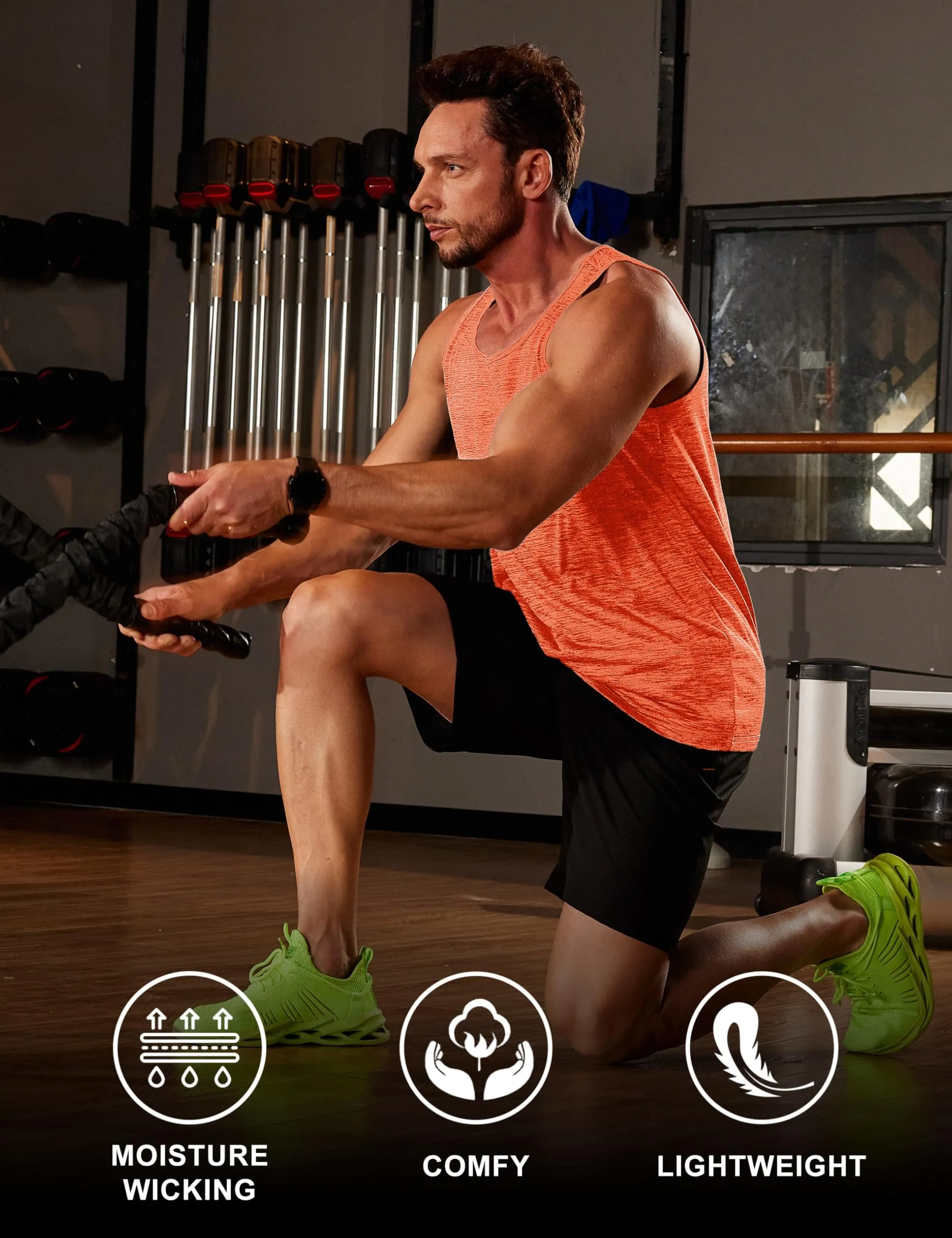 MAGCOMSEN Men's Tank Tops Dry Fit Workout Gym Running Summer Muscle Shirt Swim Athletic Tanks Top Orange