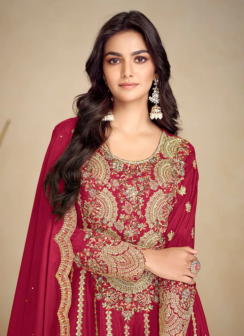 Magenta Embroidery Festive Gharara Suit