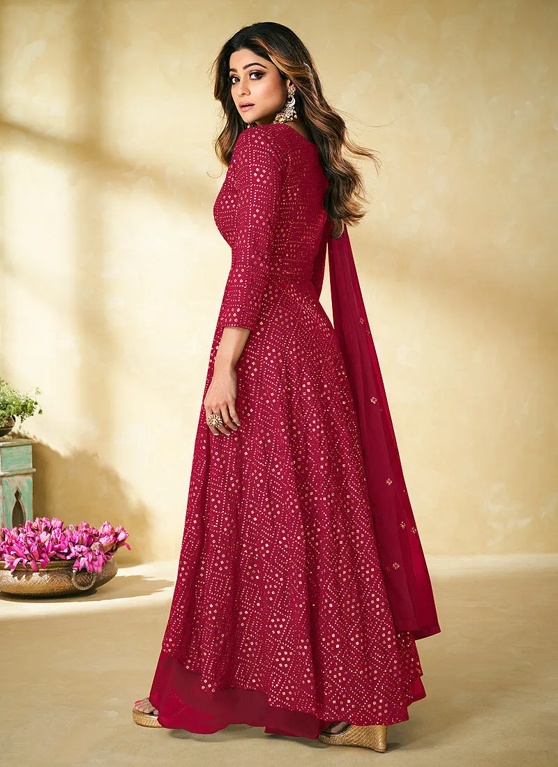 Magenta Zari And Badla Embroidered Indian Palazzo Suit