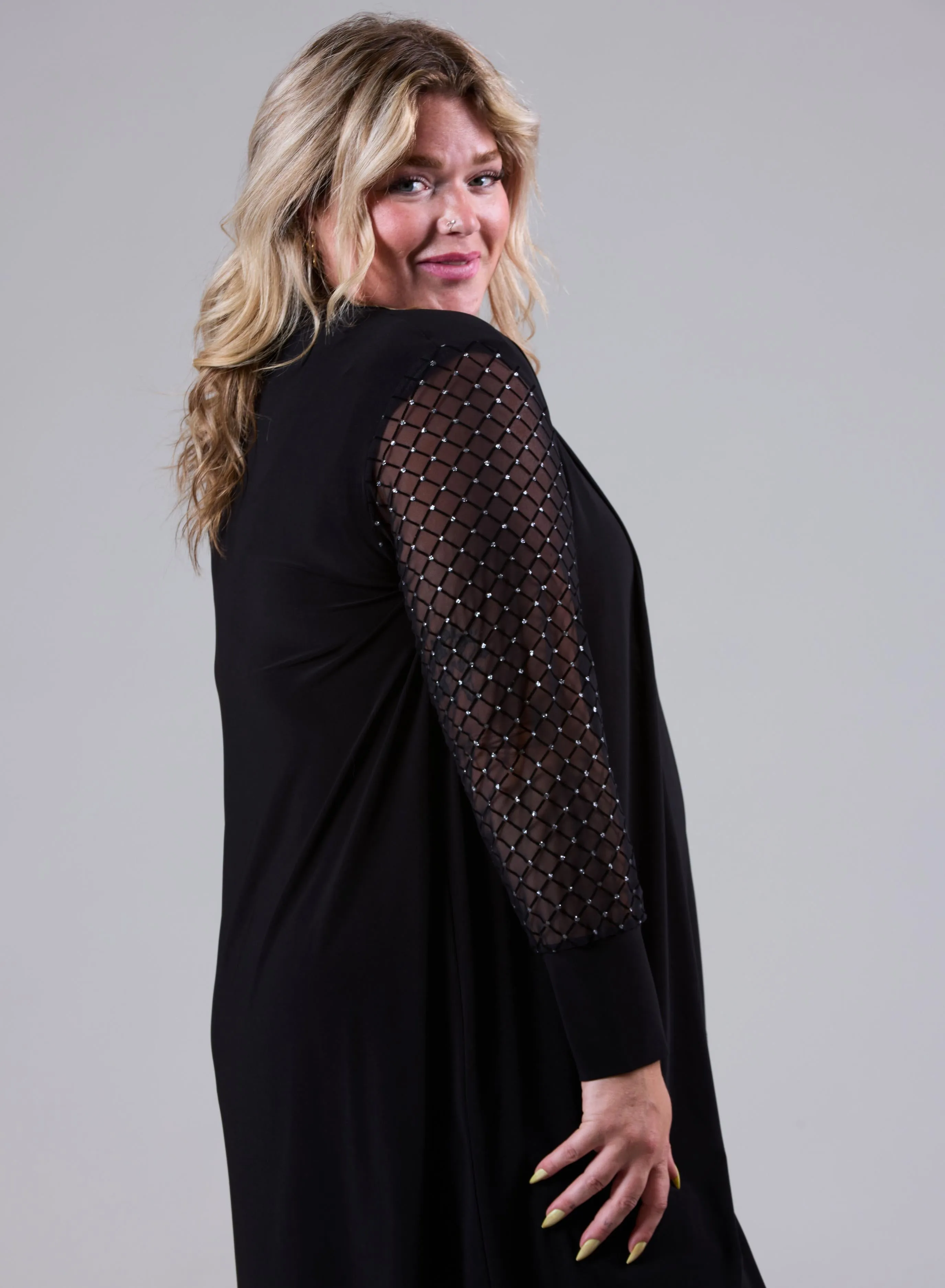 Magna Cardigan With Chiffon Mesh Sleeves Sparkle Design