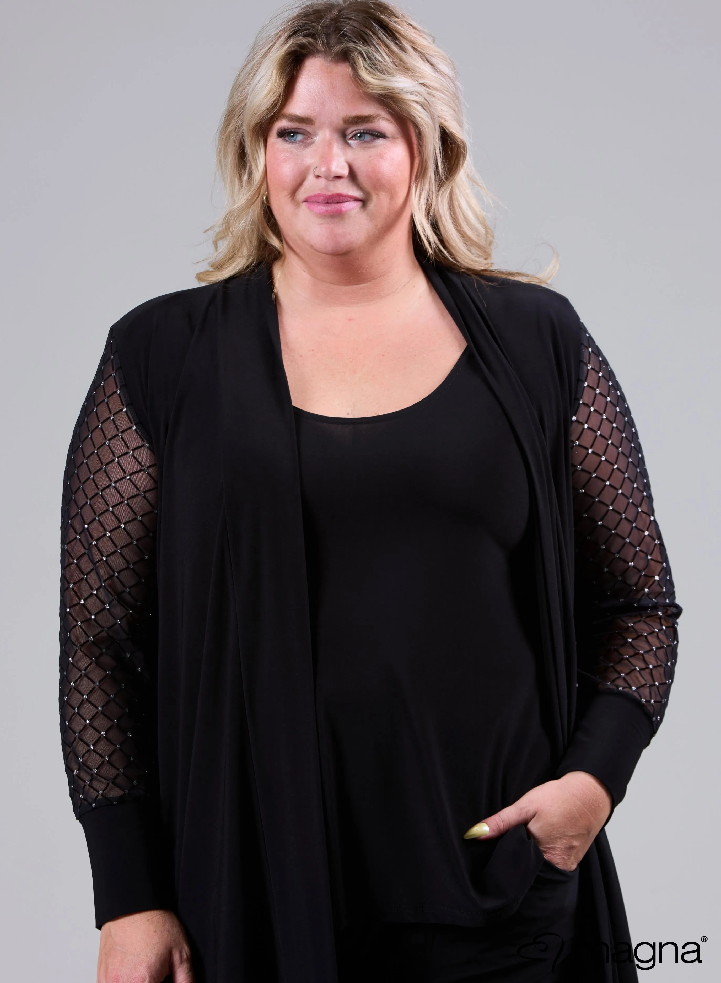 Magna Cardigan With Chiffon Mesh Sleeves Sparkle Design