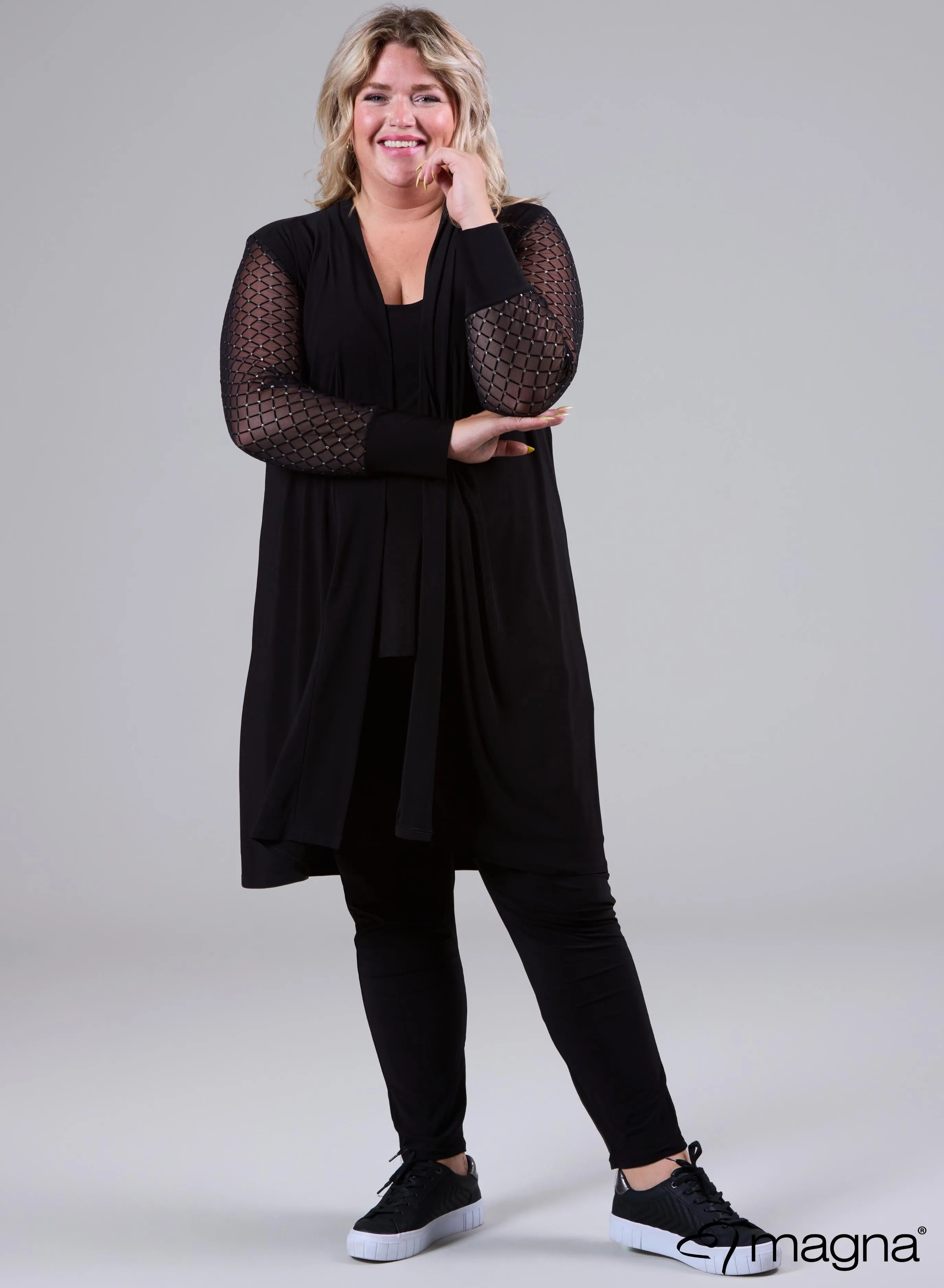 Magna Cardigan With Chiffon Mesh Sleeves Sparkle Design