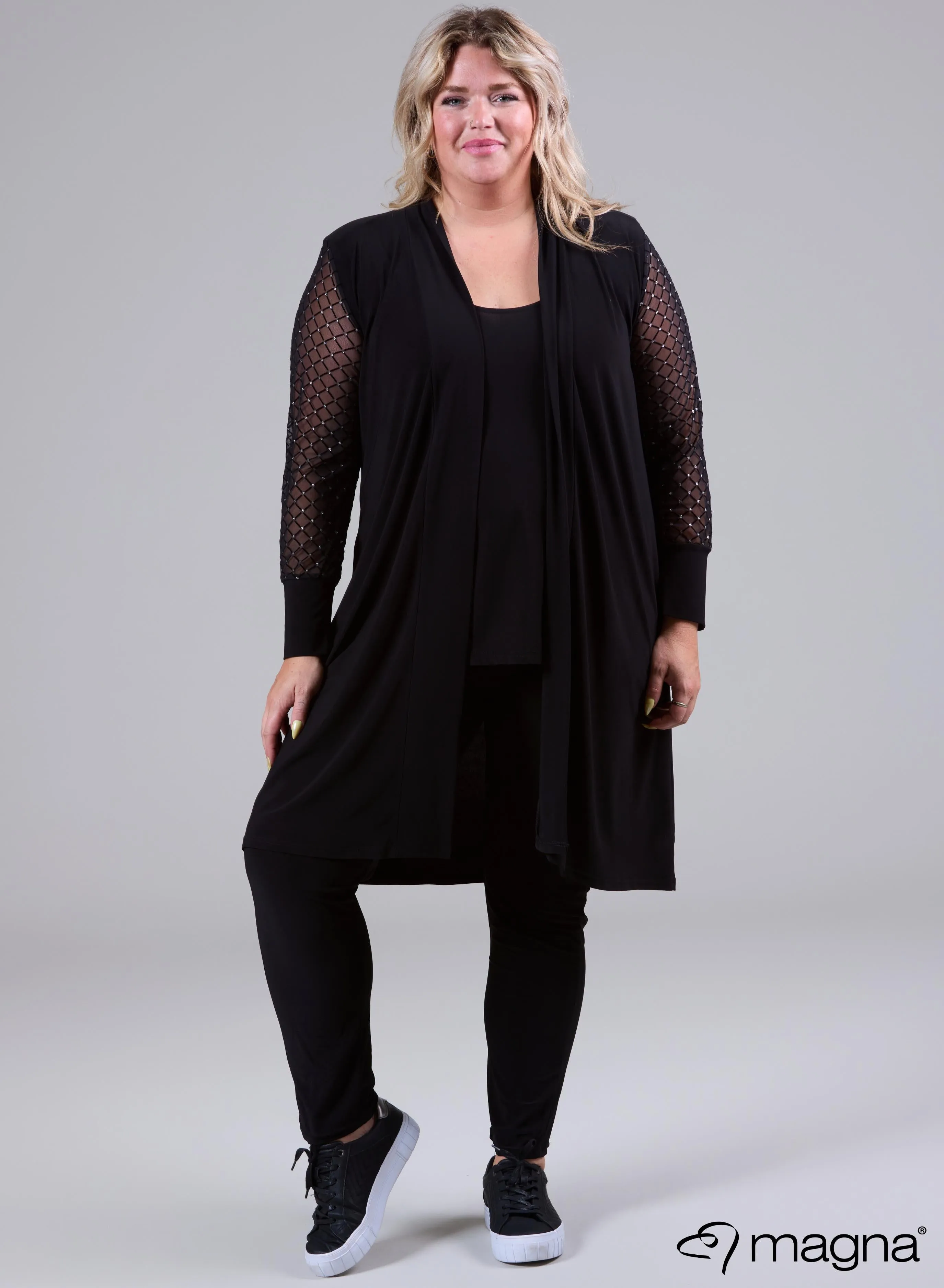 Magna Cardigan With Chiffon Mesh Sleeves Sparkle Design