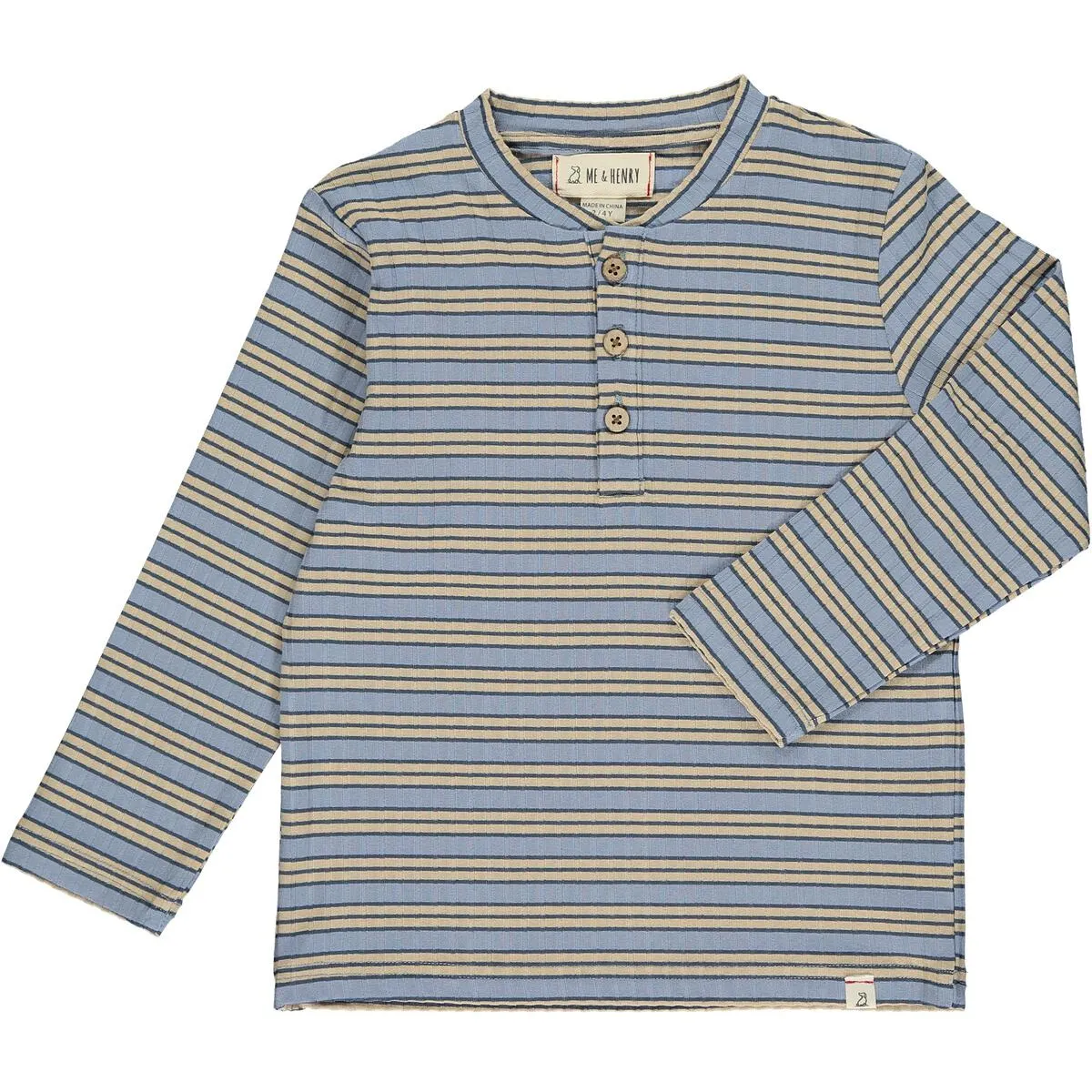 Me & Henry Adams Ribbed Henley - Blue/Tan Stripe