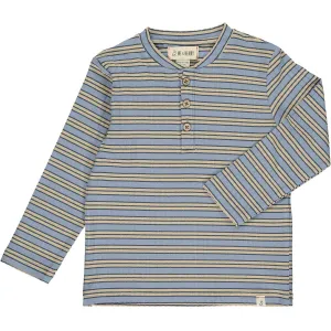 Me & Henry Adams Ribbed Henley - Blue/Tan Stripe