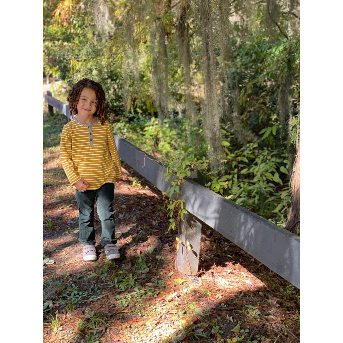 Me & Henry Mascot Henley Long Sleeve Top - Mustard Stripe