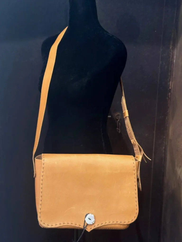 Medium Handmade Yellow Tan Crossbody Leather Satchel with Adjustable Strap PB107