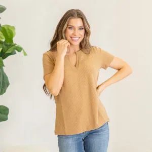 Melage baby waffle henley neck short sleeve top Sand Beige