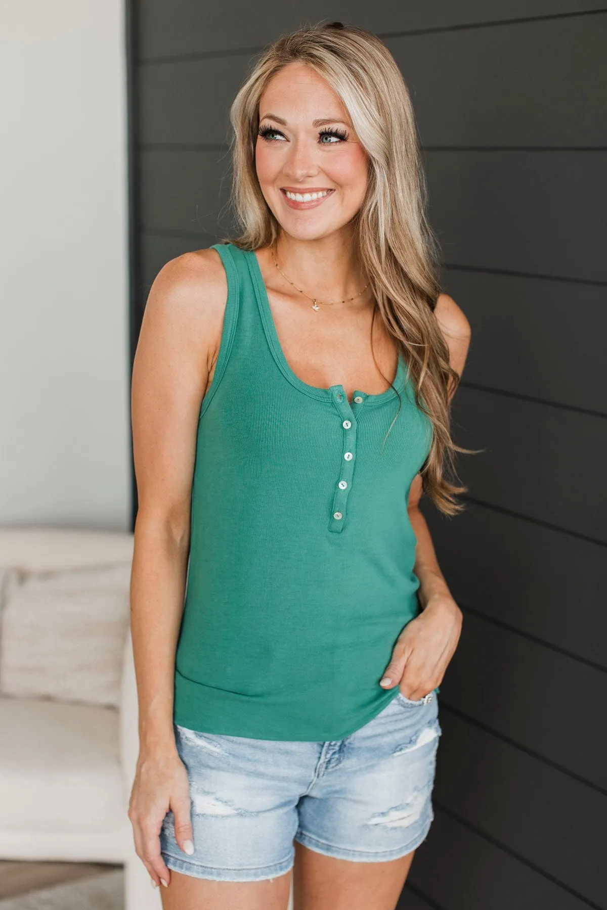 Memorable Moments Henley Tank Top- Green