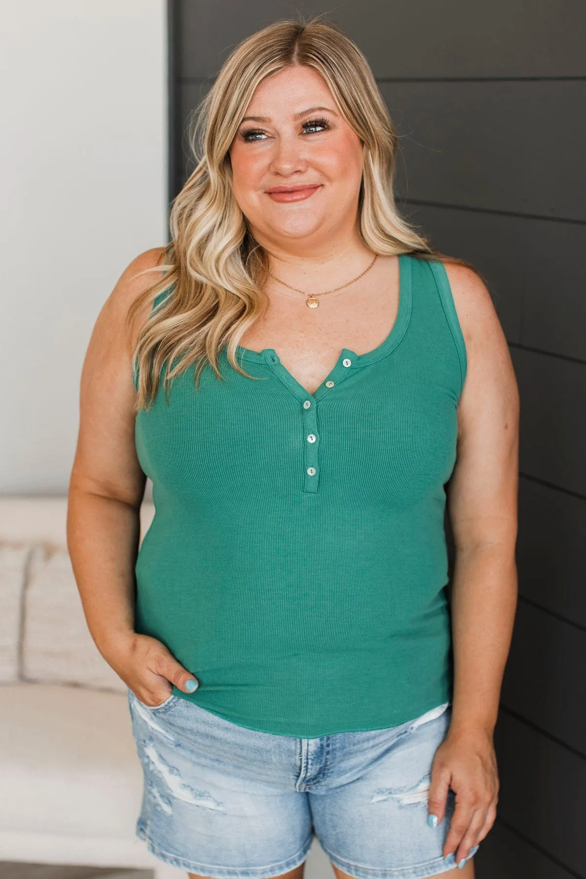 Memorable Moments Henley Tank Top- Green