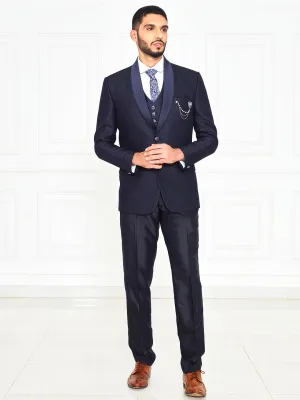 Men Embossed Printed Coat Suit in 3 Piece