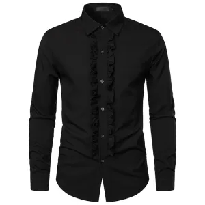 Men Groom Wedding Turnover Collar Long Sleeves Shirt