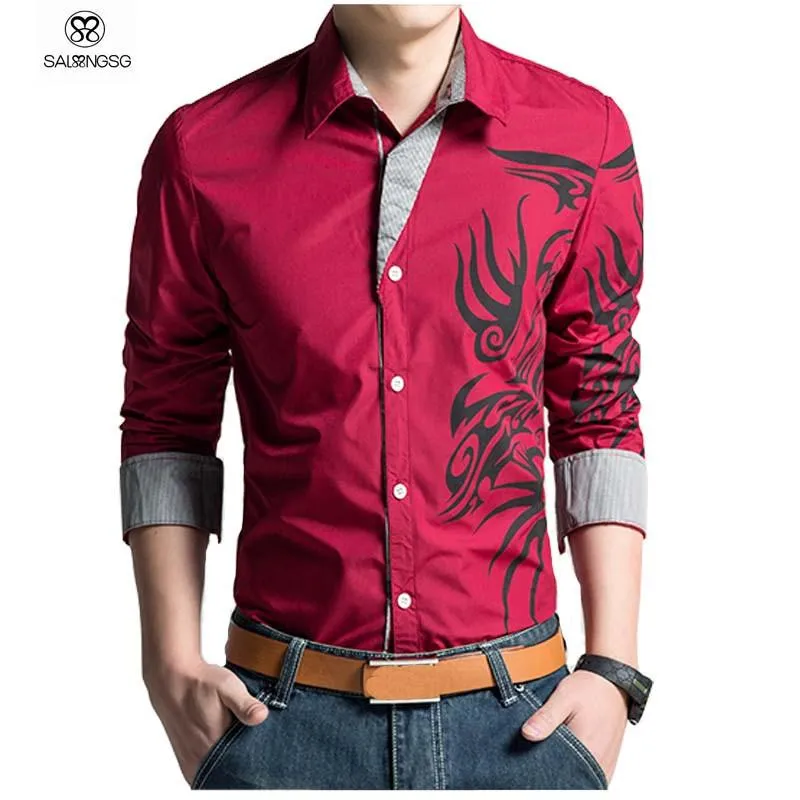 Men's Dragon Dress Shirt Up To 3XL