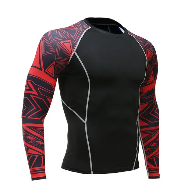 Mens Fitness Long Sleeves Rashguard T Shirt Men Bodybuilding Skin Tight Thermal Compression Shirts MMA Crossfit Workout Top Gear