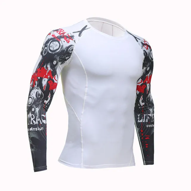 Mens Fitness Long Sleeves Rashguard T Shirt Men Bodybuilding Skin Tight Thermal Compression Shirts MMA Crossfit Workout Top Gear