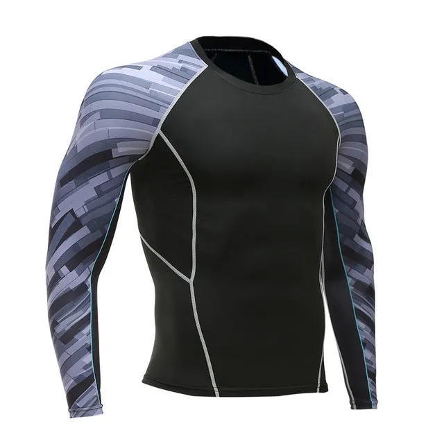 Mens Fitness Long Sleeves Rashguard T Shirt Men Bodybuilding Skin Tight Thermal Compression Shirts MMA Crossfit Workout Top Gear