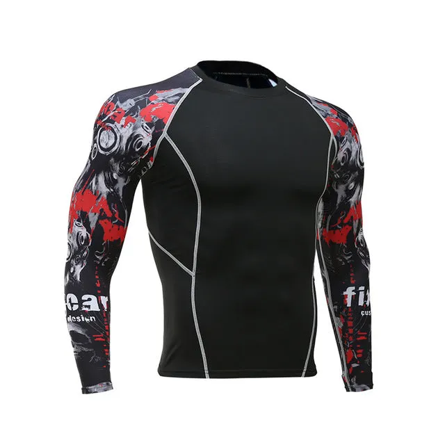 Mens Fitness Long Sleeves Rashguard T Shirt Men Bodybuilding Skin Tight Thermal Compression Shirts MMA Crossfit Workout Top Gear