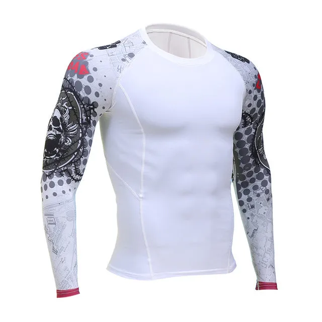 Mens Fitness Long Sleeves Rashguard T Shirt Men Bodybuilding Skin Tight Thermal Compression Shirts MMA Crossfit Workout Top Gear