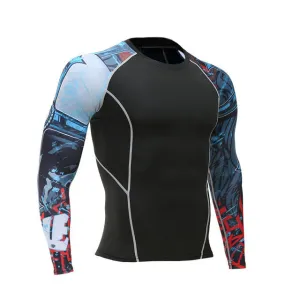 Mens Fitness Long Sleeves Rashguard T Shirt Men Bodybuilding Skin Tight Thermal Compression Shirts MMA Crossfit Workout Top Gear