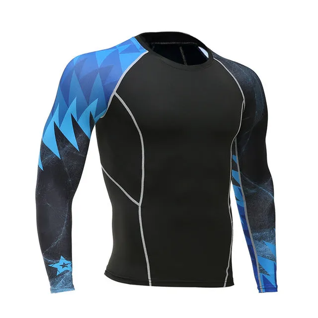 Mens Fitness Long Sleeves Rashguard T Shirt Men Bodybuilding Skin Tight Thermal Compression Shirts MMA Crossfit Workout Top Gear