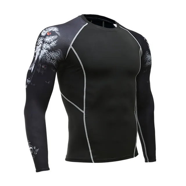 Mens Fitness Long Sleeves Rashguard T Shirt Men Bodybuilding Skin Tight Thermal Compression Shirts MMA Crossfit Workout Top Gear