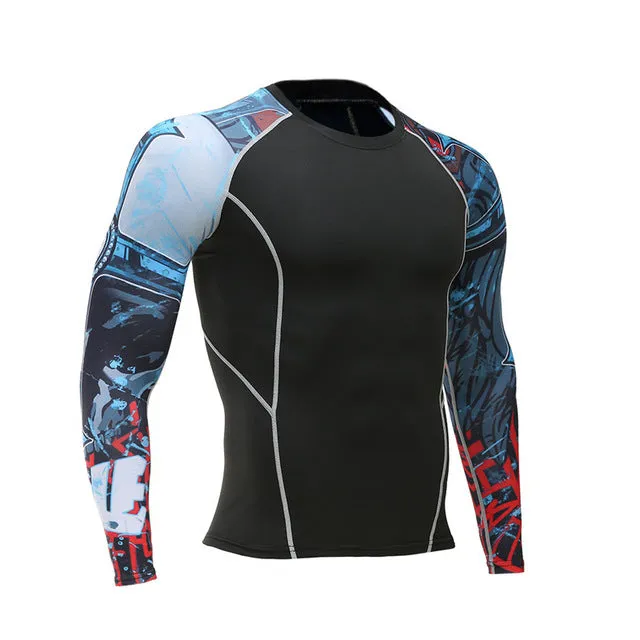 Mens Fitness Long Sleeves Rashguard T Shirt Men Bodybuilding Skin Tight Thermal Compression Shirts MMA Crossfit Workout Top Gear